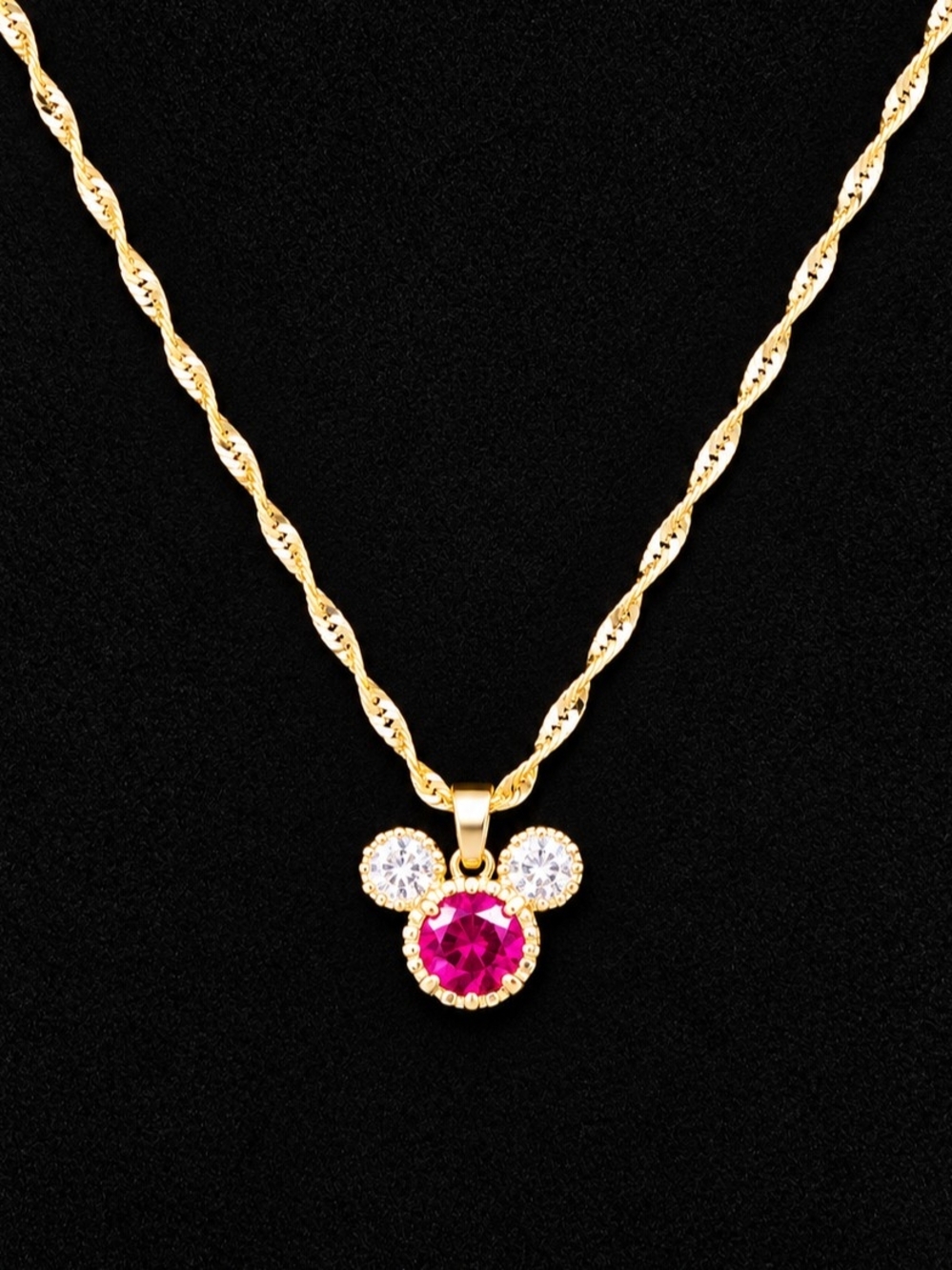 18k Gold-filled Women's Necklace with Pink Crystal Pendant by